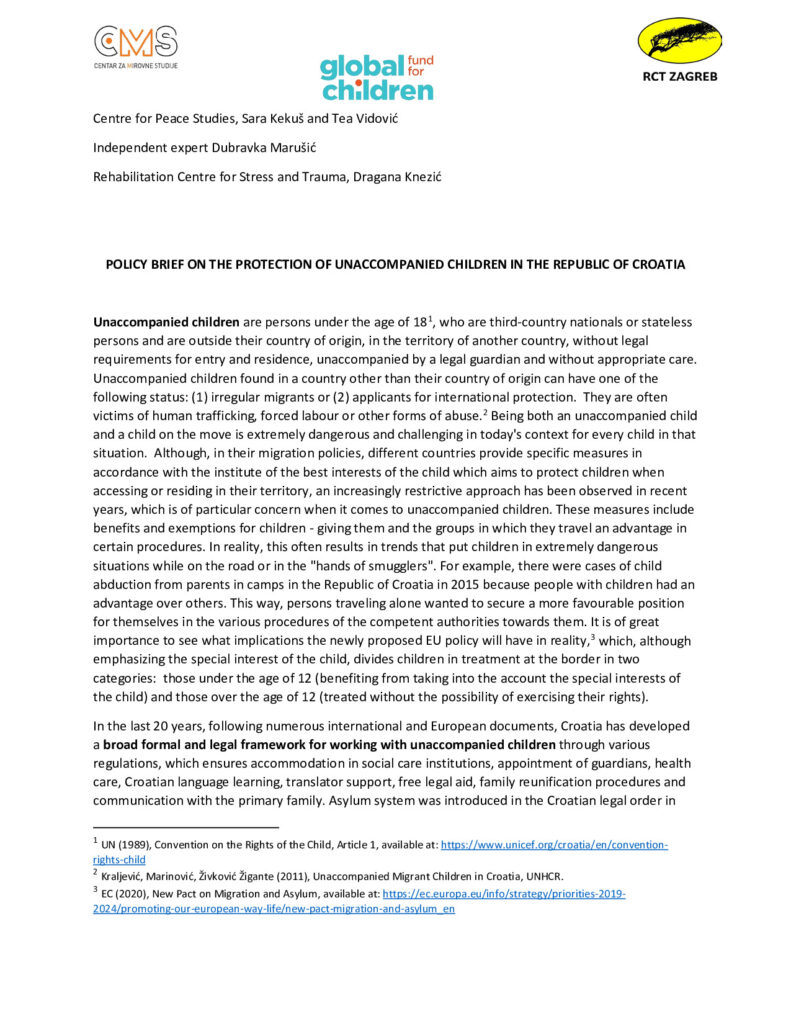 Policy brief on the protection of unaccompanied children in the Republic of Croatia - 44